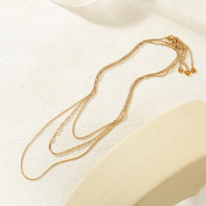 CONRAN KREMIX Waterproof Gold Necklace Layered Necklaces for Women Non Tarnish,14k Gold Plated Stainless Steel Dainty Stack Thin Chain Necklace Set for Women Gifts Jewelry - color: Gold-05