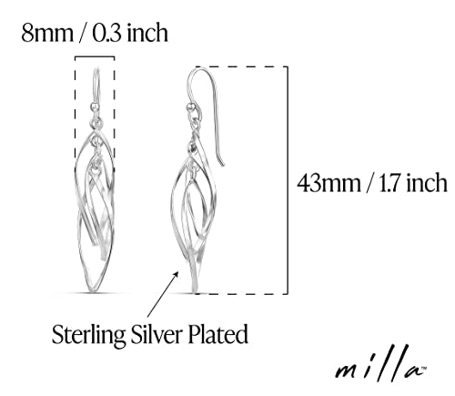 Milla Dainty Silver Drop Earrings for Women and Dangling Gold Earrings | Hypoallergenic, Easy to Wear, Available in 14K Gold, Rose Gold, or Silver Plated Finish, Different Designs - color: Linear Swirl / Sterling Silver Plated