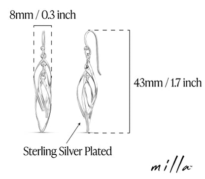 Milla Dainty Silver Drop Earrings for Women and Dangling Gold Earrings | Hypoallergenic, Easy to Wear, Available in 14K Gold, Rose Gold, or Silver Plated Finish, Different Designs - color: Linear Swirl / Sterling Silver Plated