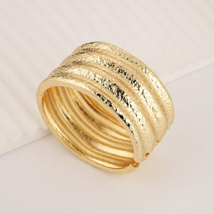 HZMAN Chunky Gold Cuff Bracelets for Women Thick Wide Bangle Bracelet Hammered Open Hinge Wrist Cuff Bracelet Jewelry Gift - color: 04.Crater Gold