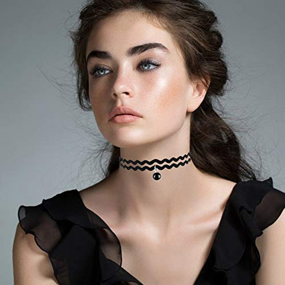 Outee 9 Pcs Choker Set Black Chokers Necklaces for Women Black Velvet Choker Necklaces Ribbon Chokers for Women