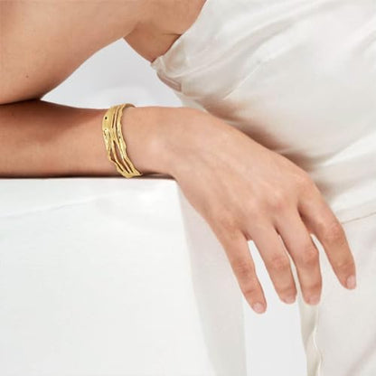 Chunky 14k Gold Cuff Bracelets for Women - Non Tarnish Teardrop Bangle Multi-layer Cross Wire Open Bracelets - color: Golden 16