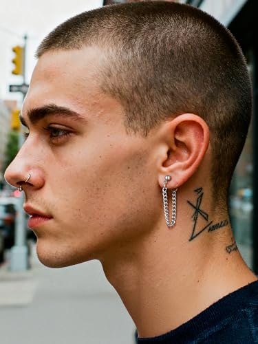 PROSTEEL Stainless Steel Huggie Hoop Earrings for Mens Gold/Black/Silver | Skull/Infinity Pattern, Spike/Cuban Links 4 Design Options Hypoallergenic Lightweight Earring Hip Hop Punk Gothic Jewelry - style: 07-Cuban Chain-Silver