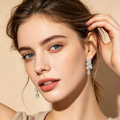 Gemsme Bridal Wedding Earrings for Brides Bridesmaides, 925 Sterling Silver Posts hypoallergenic Cubic Zirconia stud,Drop & Dangle Earrings for Women Jewelry Gifts - color: White - Leaf Shape