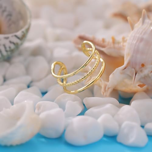 PLOMFOV 14K Gold Filled Gold Toe Rings for Women Adjustable Toe Rings Non Tarnish Solid 14K Real Gold Toe Ring - style: Triple