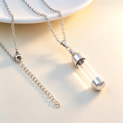 SIYUU Floating Glass Locket Urn Necklaces for Ashes Stainless Steel Cremation Jewelry Memorial Ashes Holder Keepsake Funeral Jewelry - color: Cylinder
