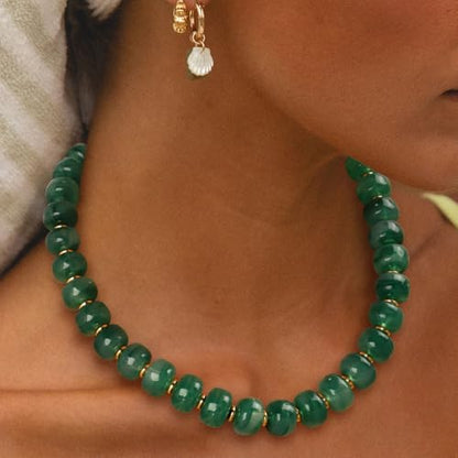 Beaded necklace for Women Boho Bead Gemstone Chunky Necklace Big Bead Necklace Fashion Trendy Summer Necklaces Jewelry Gifts - color: Green Beaded