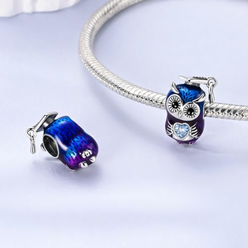 NARMO 925 Sterling Silver Charm Bead for Bracelets Silver Charms for Women - color: Love Owl
