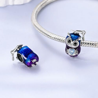 NARMO 925 Sterling Silver Charm Bead for Bracelets Silver Charms for Women - color: Love Owl
