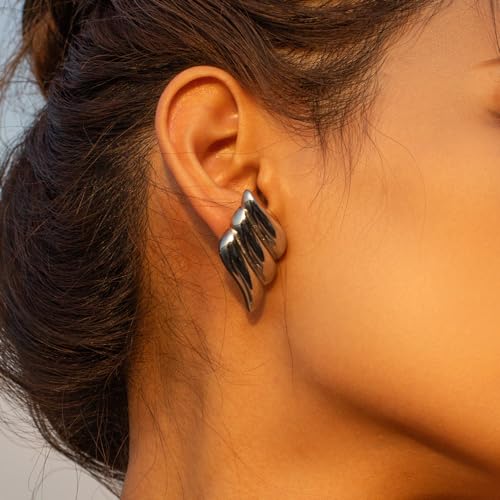 Jean Beau Chunky Gold Stud Earrings for Women Trendy Gold Plated Dangle Drop Prom Birthday Fashion Office Jewelry Gift - color: Silver Wing