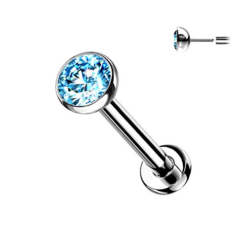 Pierced Owl - 18G Petite 8mm Barbell Implant Grade Titanium Threadless Push-in 2.5mm Crystal Flat Back Lip Cartilage Tragus Stud - style: Aqua