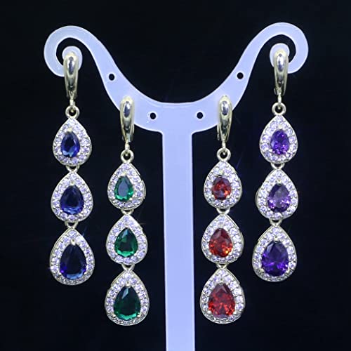 LMXXVJ Necklace Long Earrings Bracelet Set, White Gold Plated Created Blue Sapphire Jewelry Set Wedding Party Gift Jewelry for Women Bridal Bridesmaid - color: Gold-Blue