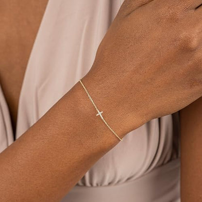Gold Bracelets for Women:Dainty Cross Christian Bracelets Gold Jewelry | 14K Gold Plated Cross Bracelets for Women,Adjustable Cute Christian Cross Chain Bracelet,Non Tarnish Jewelry Baptism Gifts