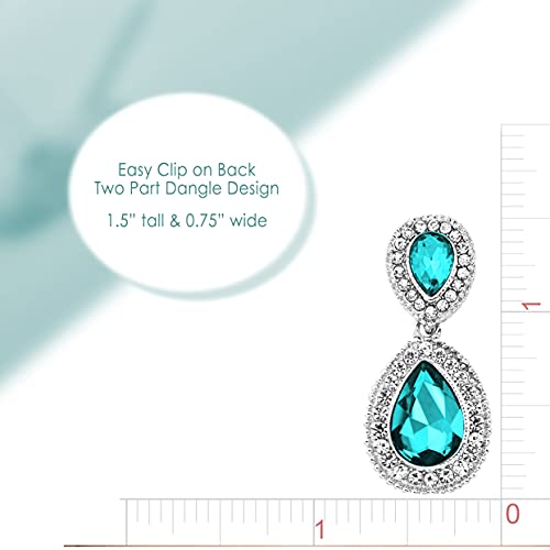 Spinningdaisy Clip On Earrings for Women | Non Pierced Earrings for Wedding - color: Tear Drop Aqua