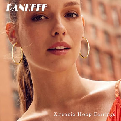 RANKEEF Gold/Silver Hoops Earrings For Women Hypoallergenic | S925 Silver Hoop Earings Lightweight Gold Hoops Gold Rhinestone Earring With Cubic Zirconia 20/30/40mm - color: Gold-40mm