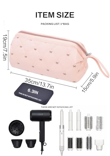 TeeYee Nylon Hair Tools Travel Bag for Dyson Airwrap Quilted Toiletry Bag | Travel Storage Bag for Shark Flexstyle/Curling Iron,Water-repellent,Wide-open,Well-structured,Heat-safe lining,001pinkbow - color: Pinkbow
