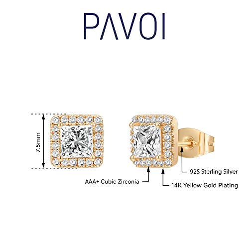 PAVOI 14K Gold Plated 925 Sterling Silver Post Brilliant Round Faux Diamond Halo Earrings - Premium Cubic Zirconia - style: Princess