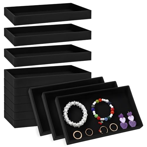 12 Pack Velvet Jewelry Trays,Stackable Jewelry Drawers 8.3x5x1inches Storage Trays for Display Beads Bracelets Necklaces Ring Earrings