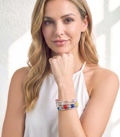 Beaded Pearl Bangle Wrap Bracelet - Fashion Bohemian Jewelry Multilayer Charm Bracelet with Thick Silver Metal Beads, Gift For Women - color: Colorful