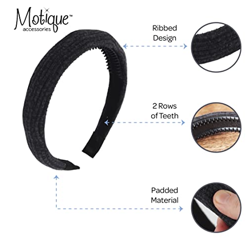 1 Inch Ribbed Cotton Padded Headband for Women and Girls - Black - color: 1'' Black