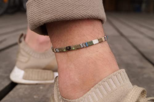 Made by Nami Surfer Anklet for Men and Women Waterproof and Adjustable Surfer Ankle Bracelet String Ankle Bracelet Beach Accessory for Ethnic Hippie Style - color: Safari