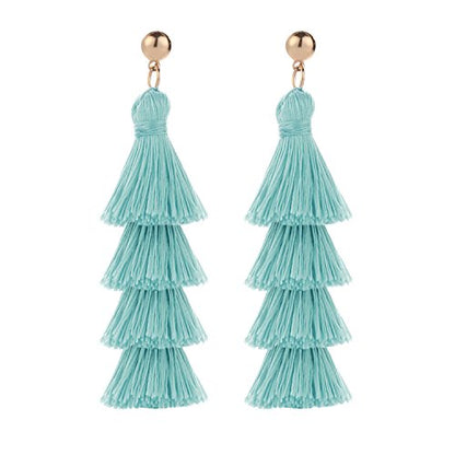 BaubleStar Bohemian Layered Tassel Drop Earrings for Women | Lightweight Statement Party Festival Jewelry - color: Turquoise