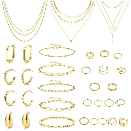 FASACCO Gold Jewelry Sets for Women Trendy Gold Necklace and Bracelet Set Dainty Jewelry Pack