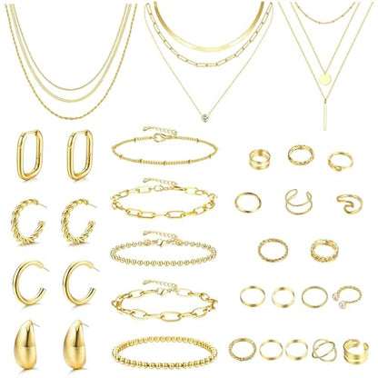 FASACCO Gold Jewelry Sets for Women Trendy Gold Necklace and Bracelet Set Dainty Jewelry Pack