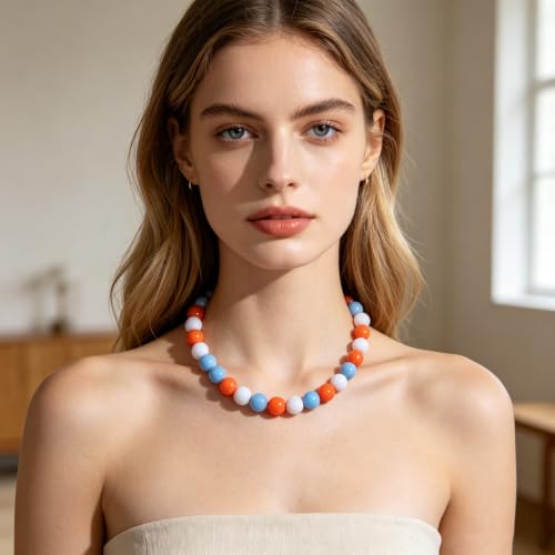 Chunky Beaded Necklace for Women 16mm Round Bead Resin Modern Statement Necklace Jewelry Accessories - color: colorful 02