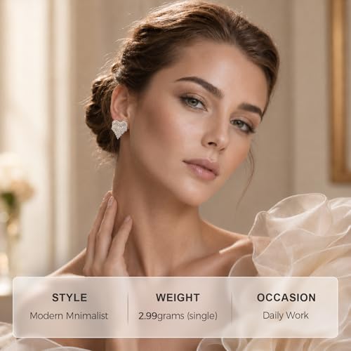 Square Statement Stud Earrings for Women, White Gold Plated with 925 Sterling Silver Post, Hypoallergenic Earrings for Sensitive Ears, Aquamarine Gemstone Jewelry Gift for Women - color: QISE-07-CZHeart-01