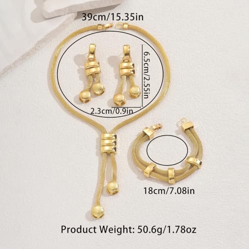 Gold Long Choker Necklace Set 18k Gold Plated Pendant Earrings Necklace Bracelet Set Simple Fashion Chain Jewelry Set For Women - style: 3 pieces