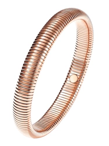 KeyStyle Bangle Bracelets For Women, Stainless Steel Stretch Bracelet Wide | 14K Gold/Rose Gold/Black/Silver Plated Flexible Wide Twisted Link Chain Wristband Jewelry, 10Mm, 16Mm, 20Mm - color: 10mm - Rose Gold