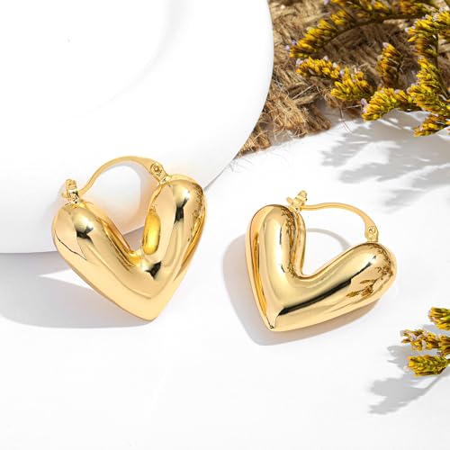 CLASSYZINT Chunky Gold Hoop Earrings For Women Small Gold Plated Chubby Huggie Earrings Lightweight Earrings Gift…