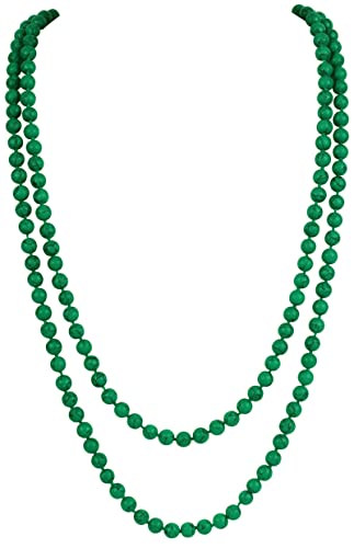 Firstmeet Fashion Beads Rope Knot Long Beaded Necklace Versatile 60" Strand Costume Jewelry for Women - color: Green Tur