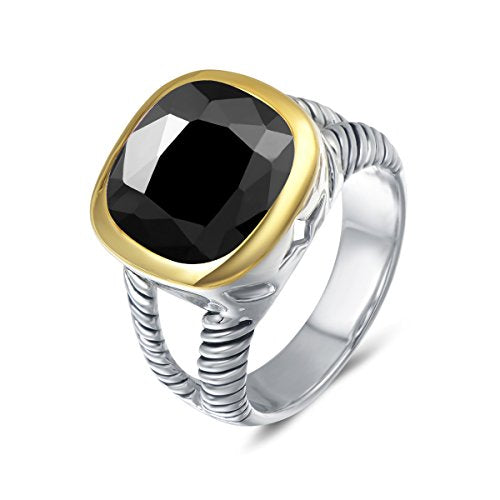 UNY JEWEL Twisted Cable Wire Two Tone Cusion Cut CZ Statement Ring Designer Inspired Fashion Love Antique Women Jewelry Gift - color: Black
