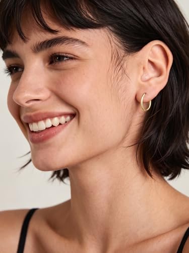 ChicSilver 925 Sterling Silver Hoop Earrings for Women Silver Huggie Hoops | Hypoallergenic 925 sterling silver hoops in 8/10/12/14/16/18/20MM, available in Gold/Silver/Rose Gold/Black. - color: Gold, size: 16mm