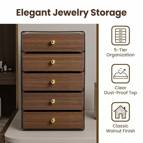 3-Layer Wooden Drawers Jewelry Box For Women,Jewelry Organizer with Acrylic Cover & Velvet Lining-Adjustable Compartments for Earrings Organizer, Rings, Necklaces, Bracelets (5.2*5.2*7.5 Narrow, 3) - size: 5.2*5.2*7.5 Narrow