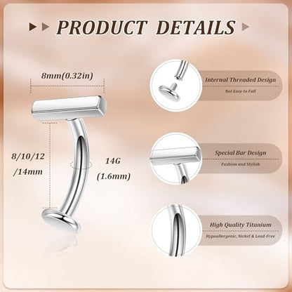 NICEIGHT 14G F136 Pure Titanium Floating Belly Button Rings for Women Petite Flat Back CZ Belly Rings Opal Barbell Heart Curved Navel Ring Internally Threaded Belly Piercing Jewelry 8/10/12/14mm - color: Silver-Barbell, size: 14mm (Longer)