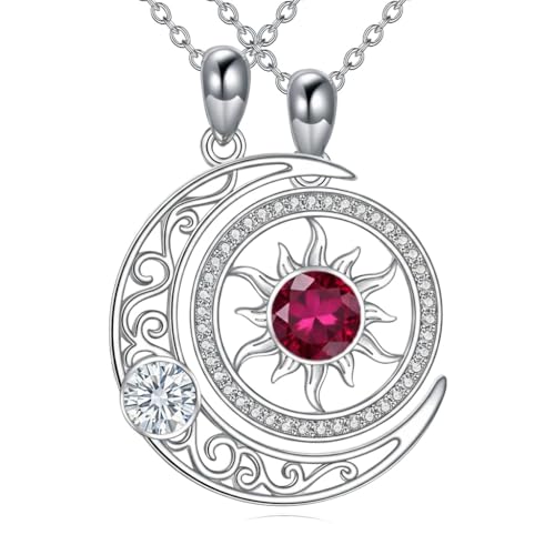 Couples Necklace for 2 Sun and Moon Pendant Matching Jewelry Anniversary Birthday Gifts for Couples BFF - color: April&July