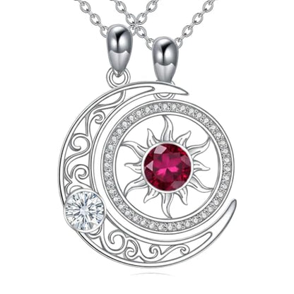 Couples Necklace for 2 Sun and Moon Pendant Matching Jewelry Anniversary Birthday Gifts for Couples BFF - color: April&July