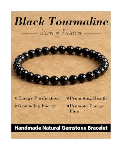 Natural Stone Beaded Bracelets for Men Women, 4mm 6mm 8mm | Healing Crystal, Protection Gemstone, Gift Packaging with Energy Card, Stretch Jewelry, Replacement Beads Included, 18 Stone - color: Black Tourmaline(Protection & Balance), size: 6mm