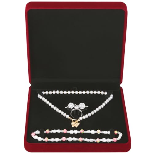 LETURE Velvet Jewelry Set Box, Velvet Gift Box for Bracelet Necklace Earring Ring (Red) - color: Red