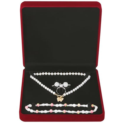 LETURE Velvet Jewelry Set Box, Velvet Gift Box for Bracelet Necklace Earring Ring (Red) - color: Red