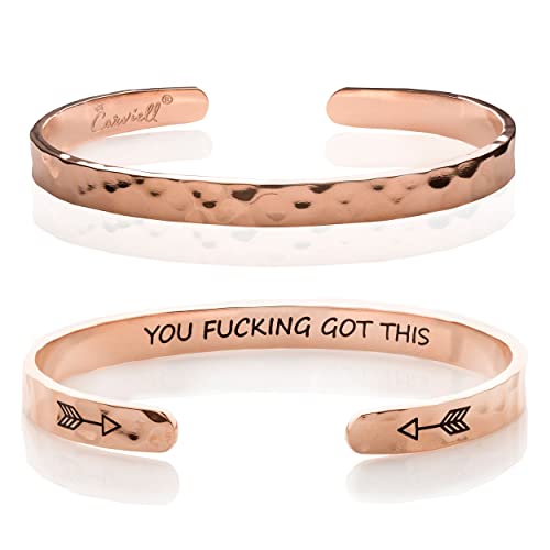 Carviell Bracelet - Gifts for Women – Inspirational, Friendships, Love, Mom, Daughters, Sisters, Christian, Graduations, Memorials & Wedding Gifts – 100+ Phrases – Stainless Steel, Gift Ready - color: BADASS Gift - YOU F##king Got This - ROSE GOLD