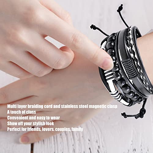 Fashion Retro Leather Bracelet, Stylish Classic Braided Bracelet for Women, Cuff Wrap Bracelet for Men, Black