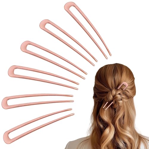 6Pcs Metal French Hair Pins for Women U Shape Sticks 3.9 Inch Vintage Fork for Hairstyle Accessories(Rosegold) - color: Rosegold