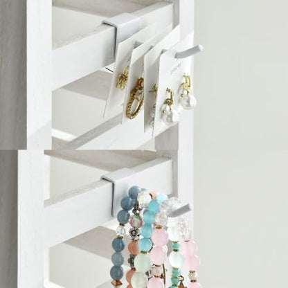Ikee Design 5 Tiers Free Assemble Wooden Jewelry Display Rack with 20 Removable Metal Hooks,Earring Card Display Stand,Jewelry Organizer,Bracelet Organizer,Keychain Display Stand,Wash White | Wooden 5 Tiers Jewelry Display Rack with Hooks: Comes with 20 r