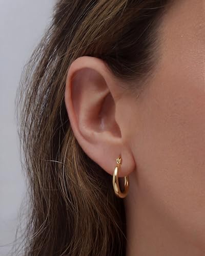 Chunky Gold Hoop Earrings for Women 14k Gold Plated Thick Triple Earrings | Hypoallergenic Trendy Chunky Gold Hoops Earrings,Dainty Jewelry Gifts for Women - style: Gold Minimalist Polished earring