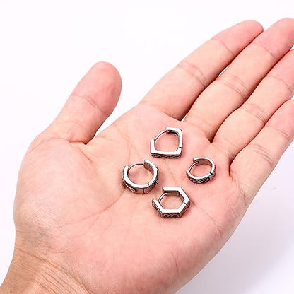 Aroncent 2-8Pcs Womens Mens Huggie Hoop Triangle Earrings Viking Runes Stainless Steel Ear Stud Novelty Black/Gold/Silver - color: D-Sliver Viking Earrings-4PCS