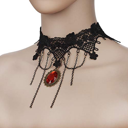 iWenSheng Halloween Costumes Jewelry for Women - Steampunk Black Lace Choker Necklace Gothic Jewelry Accessories, Vampire Choker Necklace Costume for Teen Girls - color: 2#